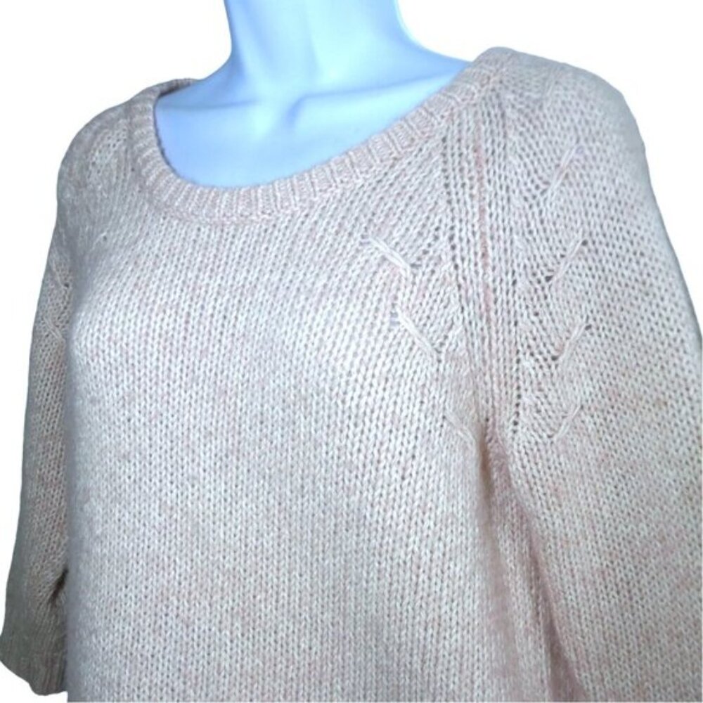 Alpaca Ann Taylor Pink Knit Sweater Ribbed Crewneck Side Vents Relaxed Fit S - Picture 3 of 8